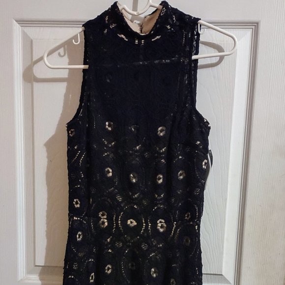 Inc. International Concepts Black Nude Lace Fit Flared Dress - Picture 1 of 12